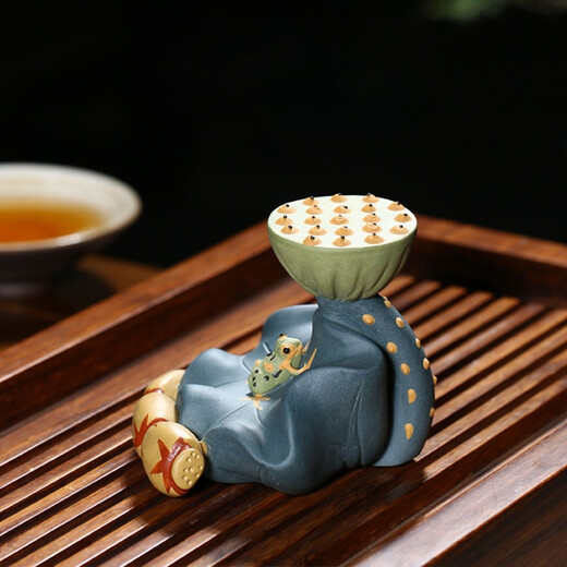 Fuyaji tea pet ornaments Yixing purple sand fully handmade boutique frog lotus seed lid holder tea set accessories