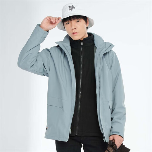 
BRELRMON Korean version of windproof clothing for women and men, outdoor coldproof three-in-one warm and removable ski mountaineering jacket jacket HS12805 blue gray-men S