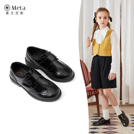 Terranis girls glossy leather shoes spring new little princess children's performance black soft sole medium and large children mirror black 32 inner length 21.0 suitable for foot length 19.0