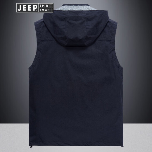 JEEP Jeep vest men's sleeveless vest work vest autumn and winter outdoor sports and leisure removable hooded vest multi-bag 2021 new men's jacket dark blue M