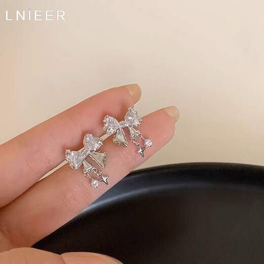 Lnieer999 Pure Silver Bow Earrings Women's Light Luxury High-end Cold Style Earrings 2025 New Hot Style Versatile Earrings Bow Earrings 999 Pure Silver