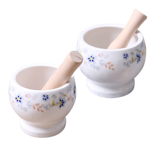 With stick, garlic jar, garlic mortar, ceramic household garlic pounder, kitchen garlic press, garlic paste, medicine jar grinder, Chunhui Manting, small size (with stick)