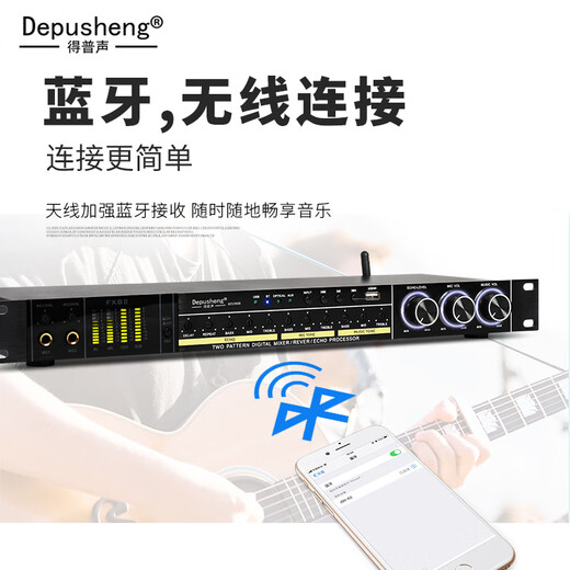 Depusheng REV3900 KTV pre-amp effector with rechargeable wireless microphone for home karaoke singing TV reverberator box commercial anti-howling audio processing USB fiber optic Bluetooth REV3900 without handheld