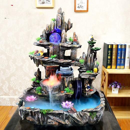Wärme große Steingüter fließende Wasserbrunnen Ornamente Fischteich Ornamente Home Dekoration Handwerk Pastoral Wohnzimmer Hotel Lobby 9717 Basis mit Atomizer + Fisherman Bird Lotus 2