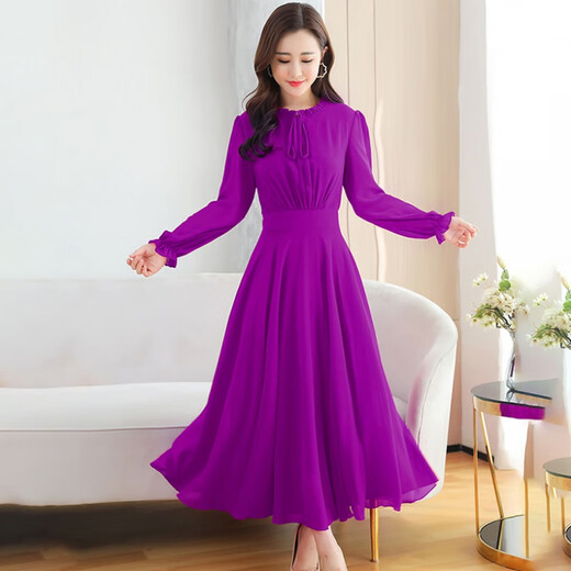 HKPK Toast Wear Evening Dress Long Sleeve Dress Bridal Autumn Wedding Dress Back Door Dress Mid-Length Chiffon Female Reception Red S One Size