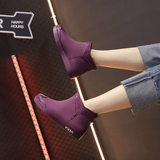 Chaussures à eau d'oxygène Bottes de pluie antidérapante pour femmes, antidérapantes portent de nouvelles bottes de pluie à tube courte pour femmes plus couvercle en coton pour toutes les saisons adultes 688 bottes de pluie - violet [taille standard] 37 [235 mm]