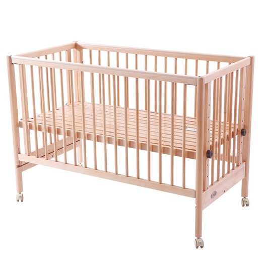 Doubami solid wood crib, beech wood spliced large bed, removable large bed diaper table, newborn multifunctional BB bed (wood wax oil) (free 5CM coconut palm mat + mosquito net