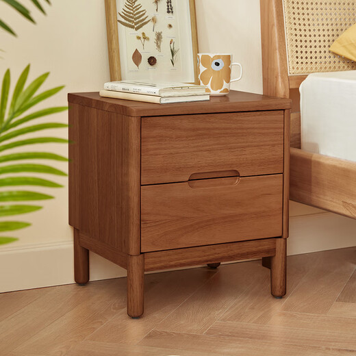 Lin's Home Modern Simple Solid Wood Bedside Table Bedside Cabinet Storage Lin's Wood Industry PK2B Walnut Color Bedside Table