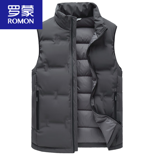 ROMON high-end autumn and winter fat man white duck down sleeveless vest vest enlarged stand-up collar thickened down large size vest men's new product black M