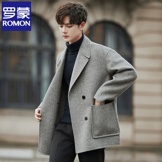 ROMON double-sided fleece coat men's short 2025 new Korean style windbreaker winter thickened wool suit jacket black M (120~140Jin Jin equals 0.5 kg)