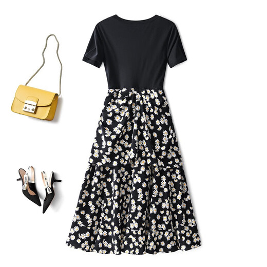 
Shanidoluo large size women's fat mm summer clothing new product loose small daisy print fat man slim dress 15902 black XL recommended 110-130Jin [Jin equals 0.5 kg] to wear