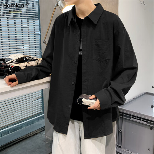 Camisa literaria de color sólido japonés de homlean Manura de manga larga de primavera y manga larga de verano