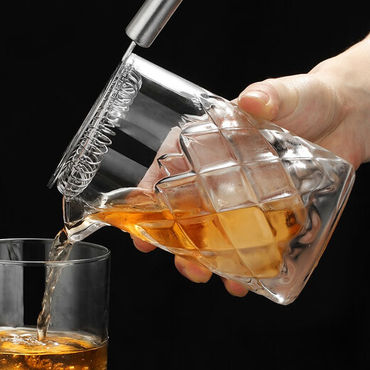 FEiNASi Japanese-style thickened glass mixing cup creative bar cocktail cup household mixing cup mixer ice pattern cup - with stirring spoon