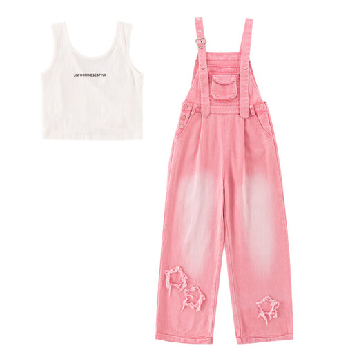 Girls Spring Suit 2025 New American Retro Big Children's Overalls Fashionable Autumn and Summer Girls Two-piece Set Trendy Pink Overalls 150cm