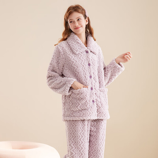 Fenten Couple Pajamas Autumn and Winter Double-sided Puff Velvet Thickened Warm Women's Home Clothes Set