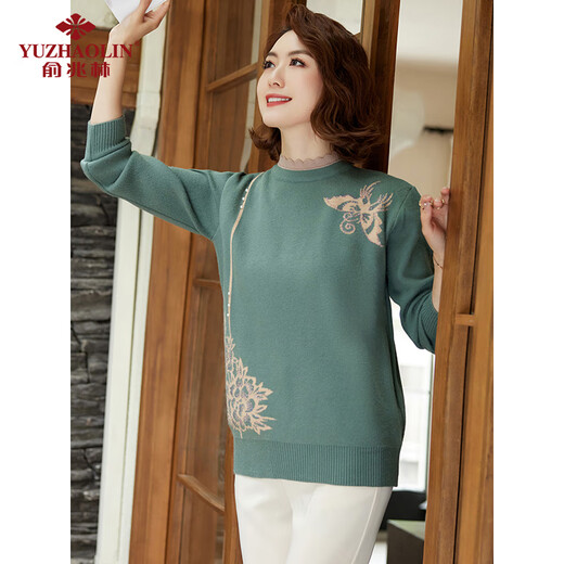 Yu Zhaolin middle-aged and elderly women's autumn and winter embroidered velvet sweaters mother's sweater women's sweater for the elderly Y44Z023