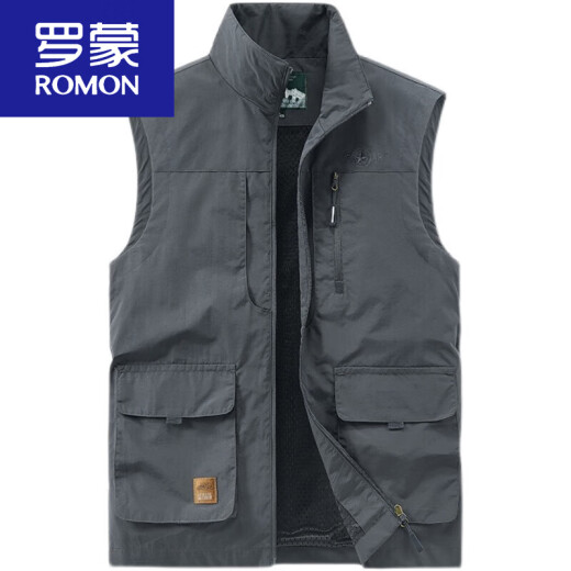 罗蒙（ROMON）马甲男新款2024春秋夏大码多口袋坎肩户外工装背心速干马夹男 677蓝色 2XL