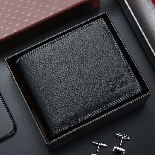 Septwolves Men's Wallet Thickened Short Wallet Widened and Large Capacity Genuine Leather Horizontal and Vertical Cowhide Clip with Zipper Soft Leather Horizontal Thickened Wallet