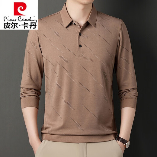 皮尔卡丹（pierre cardin）高档春秋季纯棉男士t恤长袖2023新款中年休闲男装薄款爸爸体恤衫 826藏青 L 170建议120-140斤