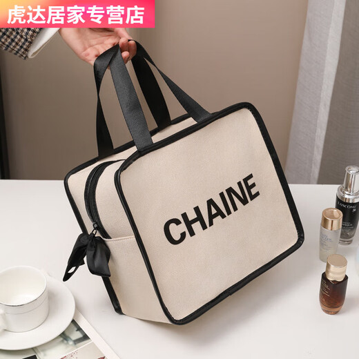 New internet celebrity super popular ins waterproof canvas cosmetic bag portable large capacity skin care product storage wash travel bag black large size
