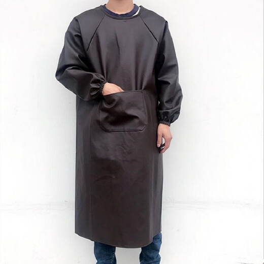 Haizhiqing Extra Thickened Leather Cover Apron Oil-proof Waterproof Dirty-Resistant Long Sleeve Reverse Dressing Farm Work Clothes Aquatic PU Black
