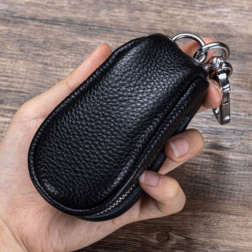 KUQIDAISHU new top layer cowhide key bag large capacity genuine leather texture multifunctional car key bag door key bag men and women black thickened/[top layer cowhide] editor