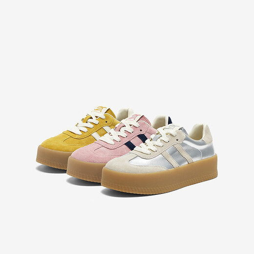 百思图春夏商场新款复古厚底银色德训鞋女休闲运动鞋I9227CM4 银色/灰色 34