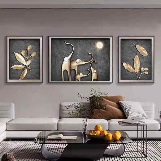 
Huaixue elephant living room decoration painting modern light luxury abstract sofa background wall hanging painting high-end elk triple mural JD15828 left and right 35*50 middle 70*50 texture oil canvas ps black frame