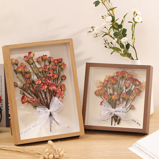 Jingji three-dimensional dried flower photo frame hollow 3cm shell specimens preserved flowers and plants framed picture frame table birthday gift walnut color 10 inches hollow 3cm 22*27cm