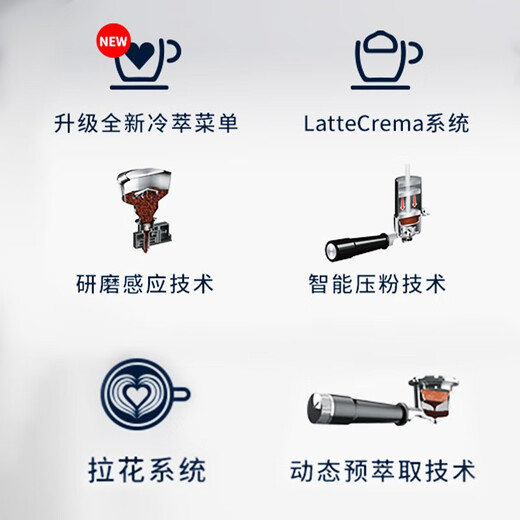 
Delonghi coffee machine Italian semi-automatic household fully automatic milk foam intelligent temperature control American freshly ground bean powder cold brew coffee Silver Knight upgraded version EC9865.M 19Bar pump pressure LED backlight metal body cardboard latte Internet celebrity model silver