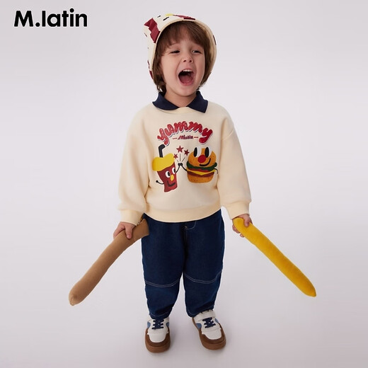 Malatin (M.Latin) / Vêtements pour enfants Sweatshirt pour enfants 23 Hiver New Style Boys and Girls Children's Retro Polo Collar Sweat-shirt Beige 130cm