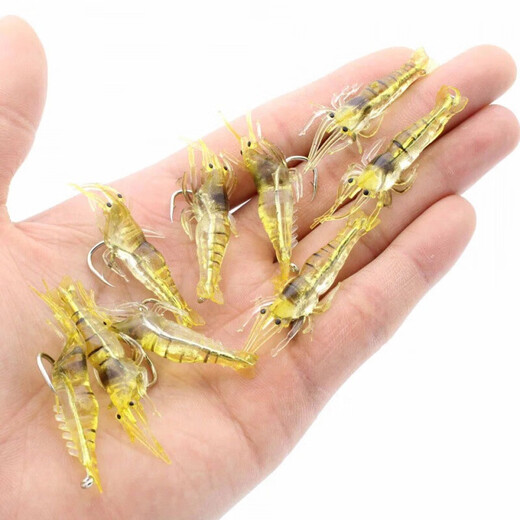 Caizhou fake fishing lure Luya simulation 4cm small grass shrimp luminous hooked shrimp curled mouth bass sea fishing freshwater fake bait soft bait small grass shrimp three-color mix-12 pieces (4 pieces each)