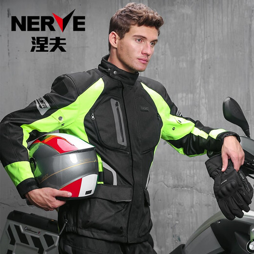 NERVE motorcycle riding clothing suit men's four-season heavy motorcycle clothing full set anti-fall waterproof warm winter top black (size too large) XL
