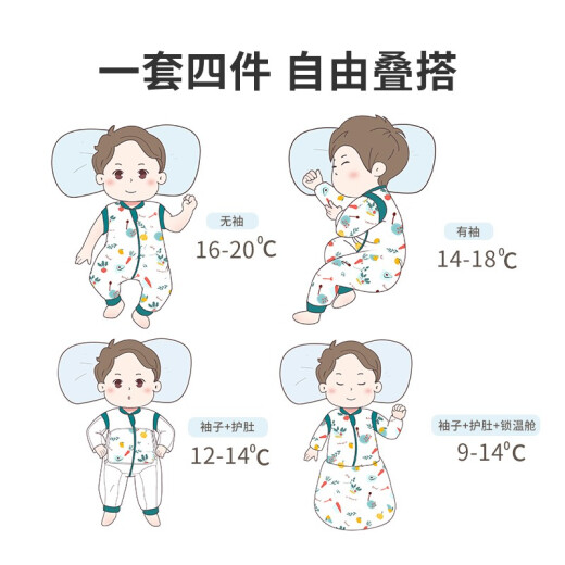 Liyi Jiujiu baby sleeping bag, winter thickened baby sleeping bag, children's split-leg all-in-one sleeping bag, baby spring, autumn and winter anti-jump sleeping bag, vegetable and fruit party four-in-one sleeping bag (0-2.5 years old) sleeping bag + belly protector + temperature locking compartment [removable sleeve]