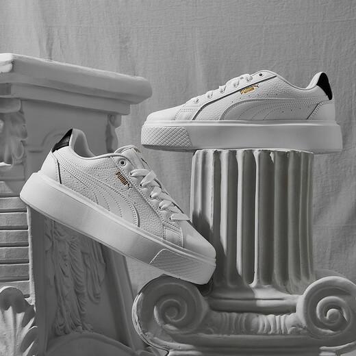 Puma (Puma) Männer und Frauen erhöhte dicke alleinige Gelegenheitsbrettschuhe, kleine weiße Schuhe, OSL Pro 391220 White-Gold-04 36