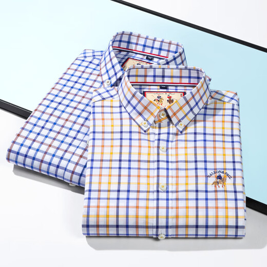 Jianmashibaoluo Paul Polo Herren Sommer Reine Baumwolle kurzärmeliges kariertes Hemd Herrengeschäft Cason Cotton halbärmelig gestickeltes Hemd Trendy kurzärmelig D2629 42/2xl