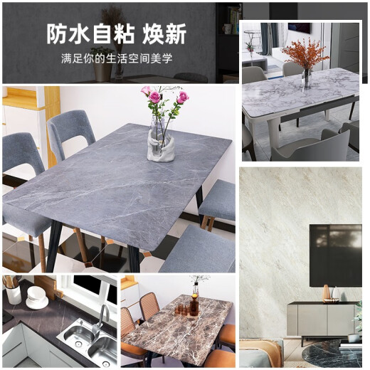 Leman Marble Kitchen Sticker Stove Table Renovation Sticker Waterproof and High Temperature Resistant Self-Adhesive Slate Wear-Resistant Desktop Sticker Purple Red - Marble 122 cm wide X two meters long