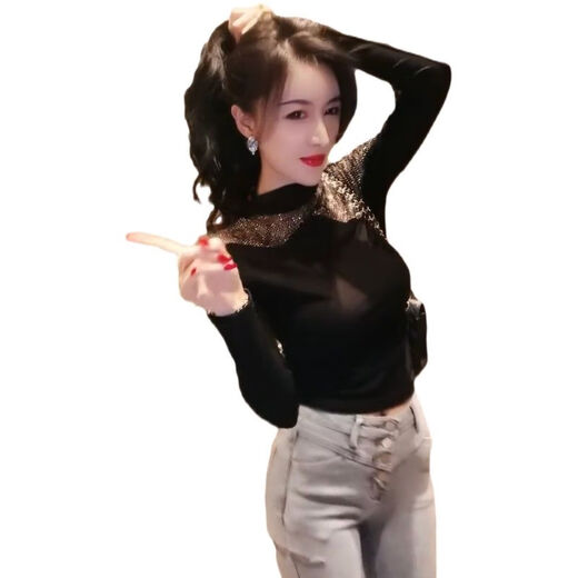 
Suiyu Yiwu base shirt for women, you can wear a half-high neck base shirt for women in autumn and winter 2024 new heavy industry diamond-inlaid T-shirt black 3899# plus velvet [plug-up velvet mesh fabric XL recommended 110-120Jin [Jin equals 0.5 kg]