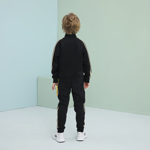 Adidas spring and autumn suit children's sports suit new outdoor casual jacket trousers two-piece set black/gold 140
