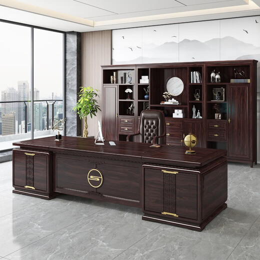 Three furniture solid wood boss desk office desk and chair combination new Chinese style president desk simple modern executive desk office furniture 3 meter desk