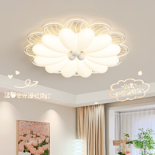 莱琪吸顶灯创意奶油风花朵卧室客厅灯2025新款全光谱三室两厅灯具套餐 YH826亚克力奶咖+64CM+68W 三色变光