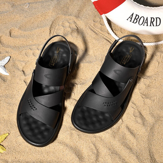 Kamel-dynamische Sandalen Herren Sommer Vielseitige Ledersandalen Herrenzehenschicht Cowide Dick-Soled-Anti-Rutsch-Anti-Odor und atmungsaktive Strandschuhe Dual-Purple 699 Black (Lederschuhgröße) 39