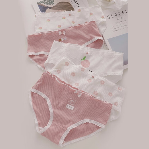 Modal 5 pairs of girls' underwear, girls' mid-waist underwear, female triangle students, cute ladies' pants, junior high school students' crotch, pure cotton L small flower rabbit 5 pack