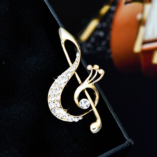 Ancient music note brooch, high-end women's light luxury corsage, exquisite niche pin fixed buckle, suit coat, scarf buckle X157 golden note brooch