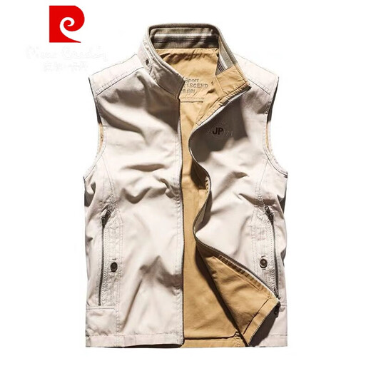 Pierre Cardin Spring and Autumn Vest Men's Reversible Cotton Large Size Dad Vest Outdoor Men's Vest Casual Vest Jacket Thin Knitted Dark Blue 3XL 155-170Jin Jin is equal to 0.5 kg