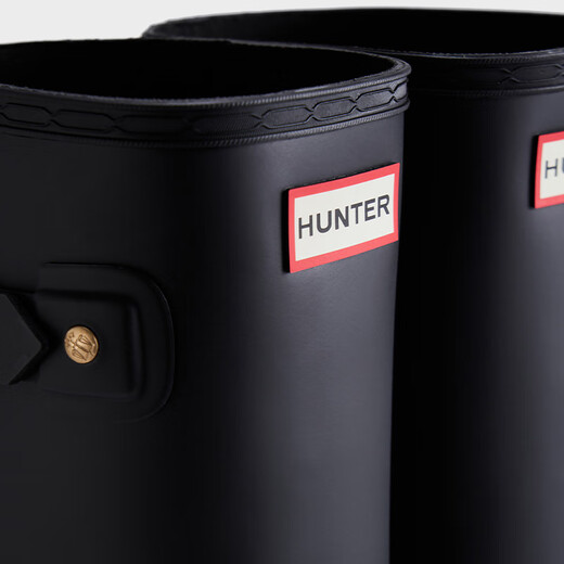 Hunter Regenstiefel raffinierte Hochstiefel Metall-Loch Ring Anti-Rutsch wasserdichte Außenbein lange Stiefel Frauenschuhe Schwarz/BLK 37
