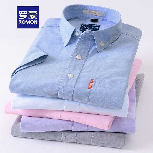 Romon Oxford Shirt à manches à manches courtes Men de nouveau Men Men Men's Men's Men's Moyen-Agents et Young Summer Fashion Fashion Slim Shirt Men Light Blue 41