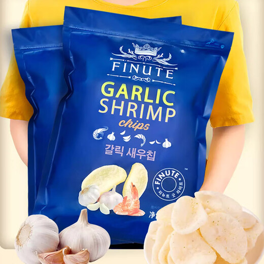 FINUTE Qu Laifu Chips de crevettes 240g Saveur d'ail Coréen original importé croustilles craquelins de crevettes nourriture soufflée collations du Nouvel An