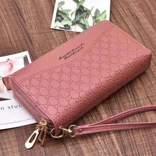 Yizhuchun 2024 Neue Frauenbrieftasche Langer Kapazität Doppelzipper Handheld Wallet Dopple Layer Weiche Leder Brieftasche Frauen langbraun (Soft Leder Double Reißverschlussmodell)