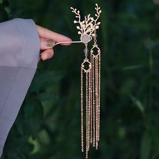 Meng Junchen Hanfu hair crown women's ancient style headdress full set of fairy style tassels step wig hairpin birthday Valentine's Day gift nine-piece set of the same style as the model